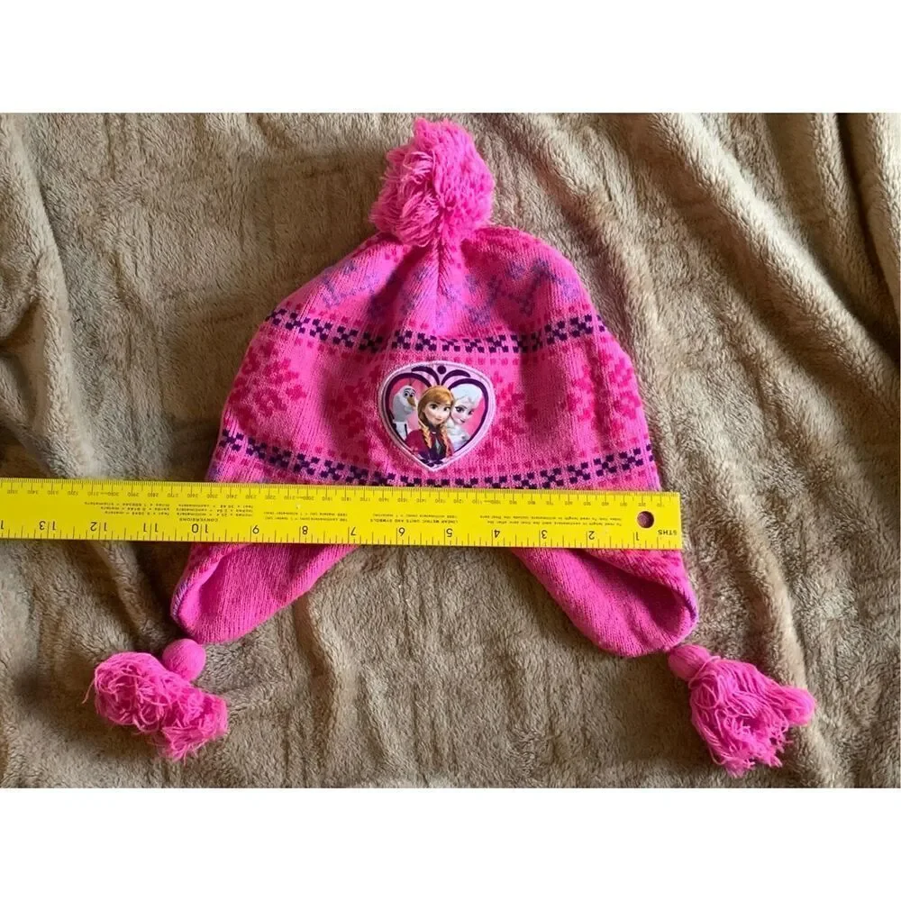 Disney Frozen Knit Pom Beanie Kids Pink Princess Winter Hat Elsa and Anna Nordic